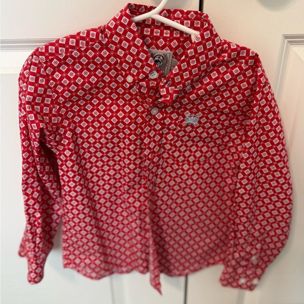 Cinch Red and White Patterned Kids Button Down Shirt